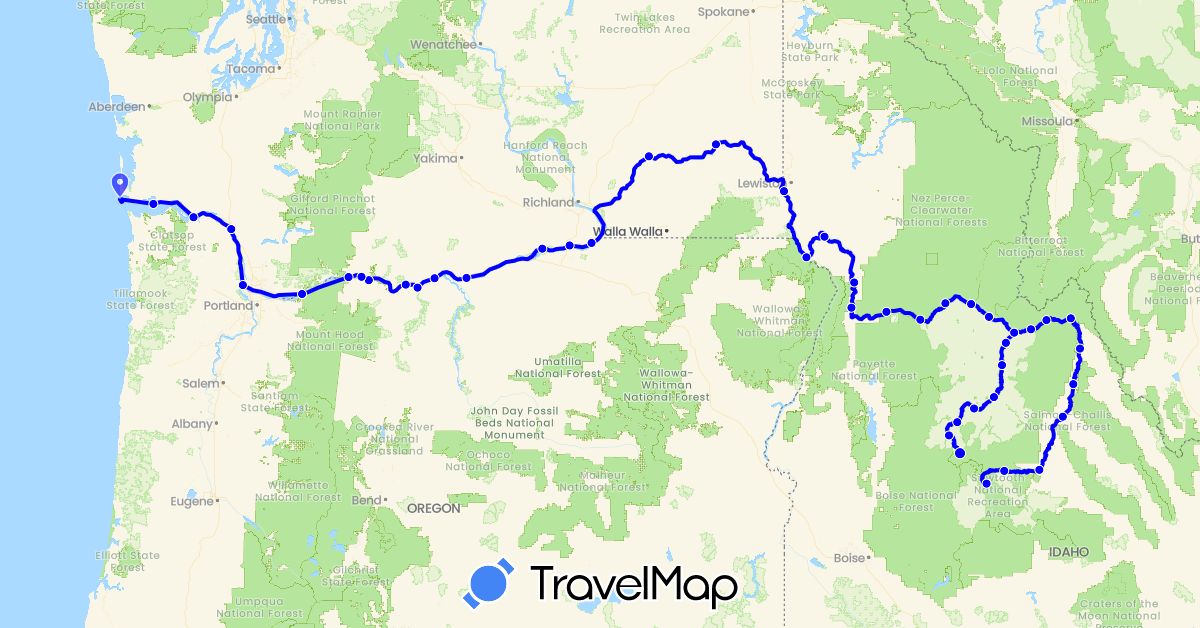 TravelMap itinerary: driving, kayaking in United States (North America)